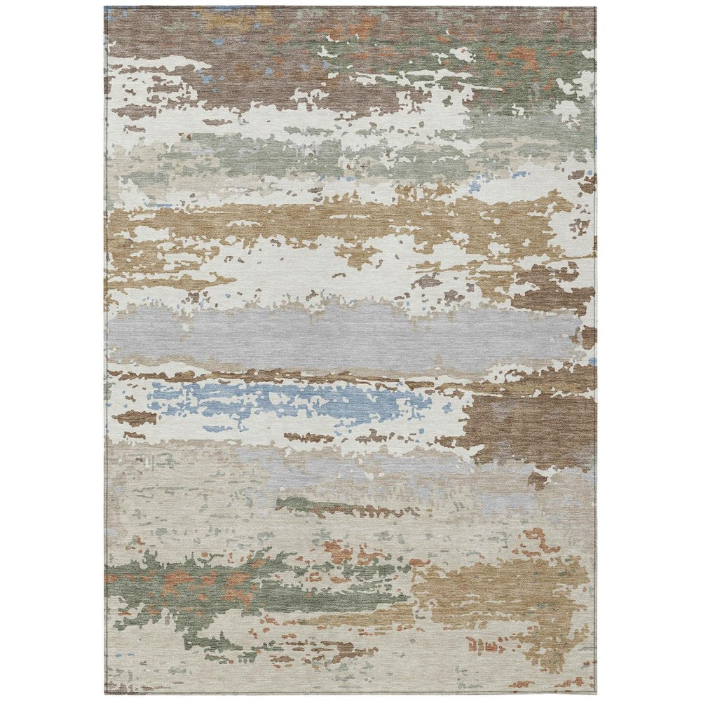5' X 8' Ivory And Taupe Abstract Washable Indoor Outdoor Area Rug HomeRoots