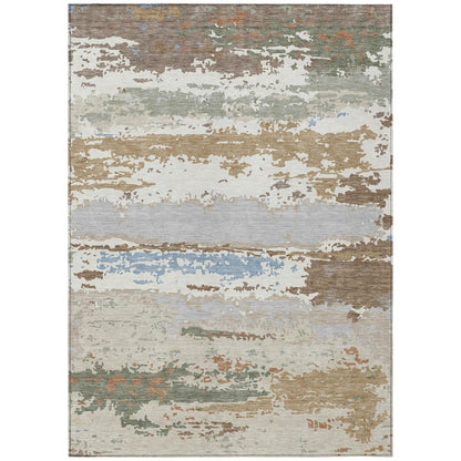5' X 8' Ivory And Taupe Abstract Washable Indoor Outdoor Area Rug HomeRoots