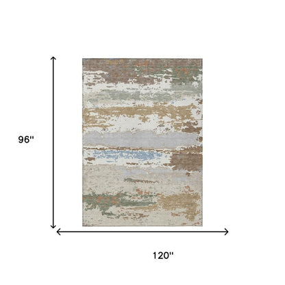 8' X 10' Ivory And Taupe Abstract Washable Indoor Outdoor Area Rug HomeRoots