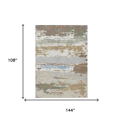 9' X 12' Ivory And Taupe Abstract Washable Indoor Outdoor Area Rug