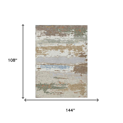 9' X 12' Ivory And Taupe Abstract Washable Indoor Outdoor Area Rug HomeRoots