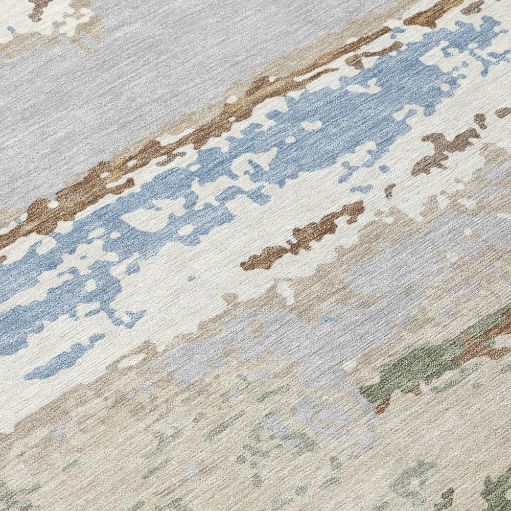 9' X 12' Ivory And Taupe Abstract Washable Indoor Outdoor Area Rug