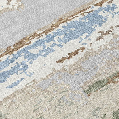 9' X 12' Ivory And Taupe Abstract Washable Indoor Outdoor Area Rug
