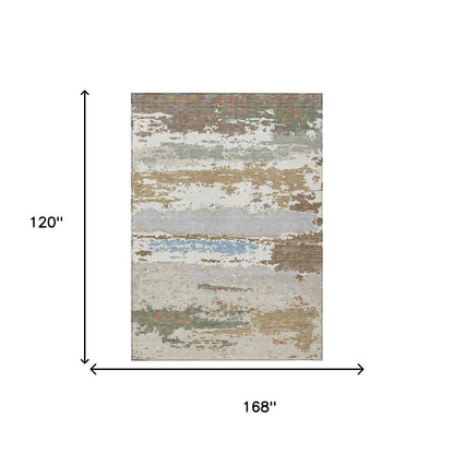 10' X 14' Ivory And Taupe Abstract Washable Indoor Outdoor Area Rug HomeRoots