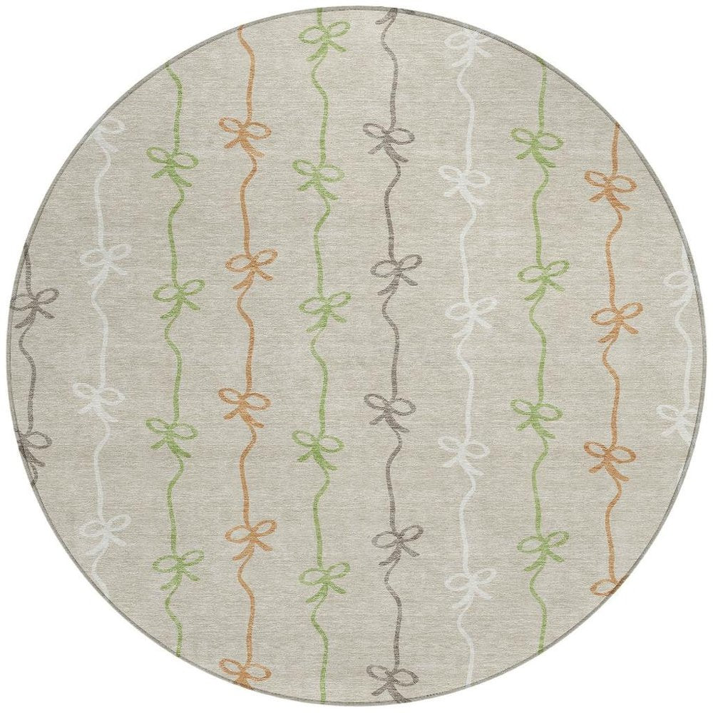8' Beige And Gray Round Southwestern Washable Indoor Outdoor Area Rug HomeRoots