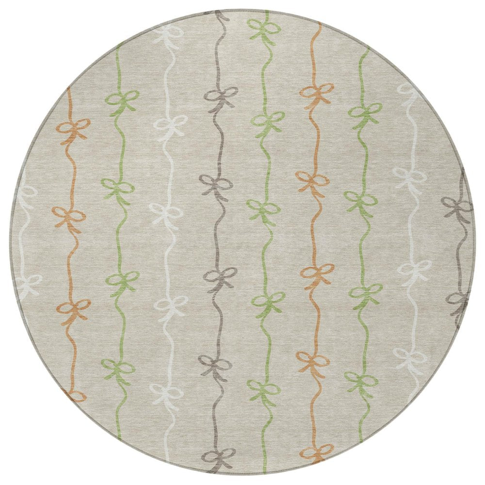 8' Beige And Gray Round Southwestern Washable Indoor Outdoor Area Rug HomeRoots