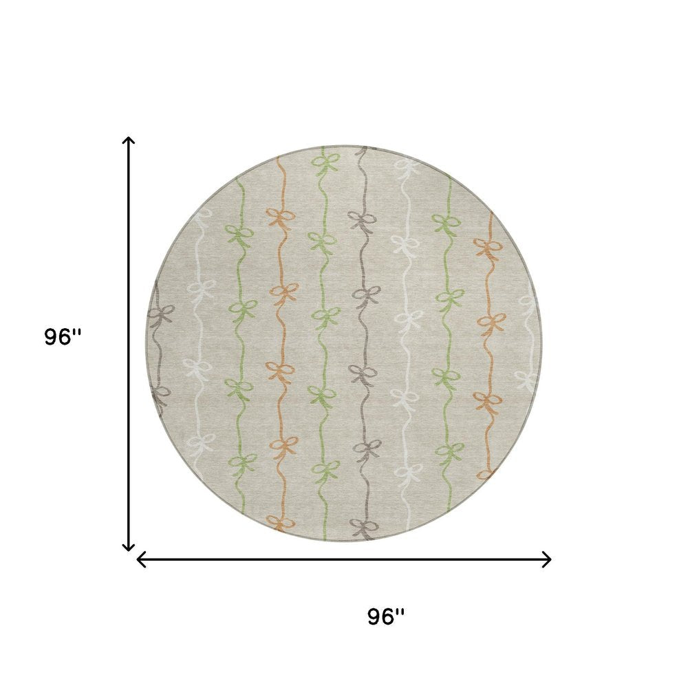 8' Beige And Gray Round Southwestern Washable Indoor Outdoor Area Rug HomeRoots
