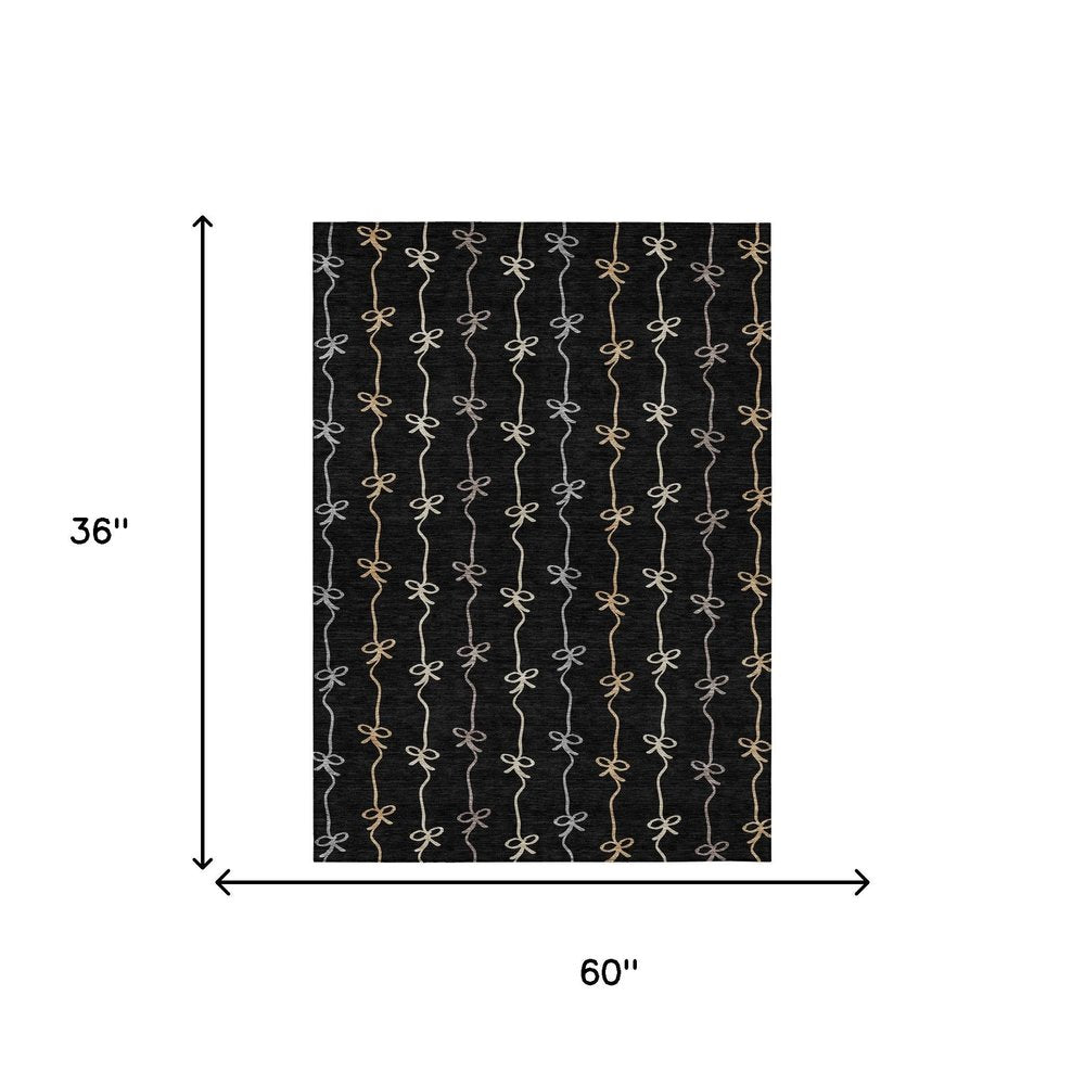 3' X 5' Black And Gray Southwestern Washable Indoor Outdoor Area Rug HomeRoots