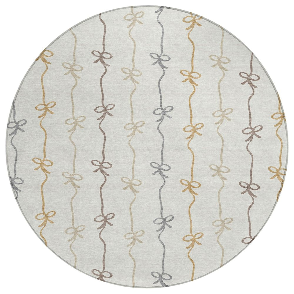 8' Ivory And Gray Round Southwestern Washable Indoor Outdoor Area Rug HomeRoots