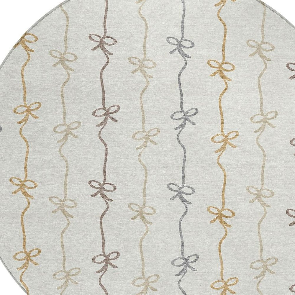 8' Ivory And Gray Round Southwestern Washable Indoor Outdoor Area Rug HomeRoots