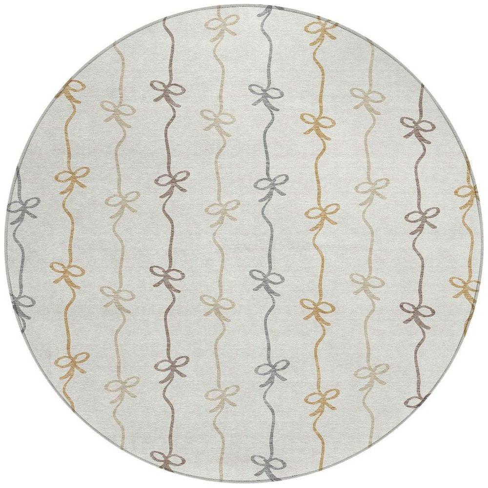8' Ivory And Gray Round Southwestern Washable Indoor Outdoor Area Rug HomeRoots