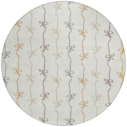 8' Ivory And Gray Round Southwestern Washable Indoor Outdoor Area Rug HomeRoots