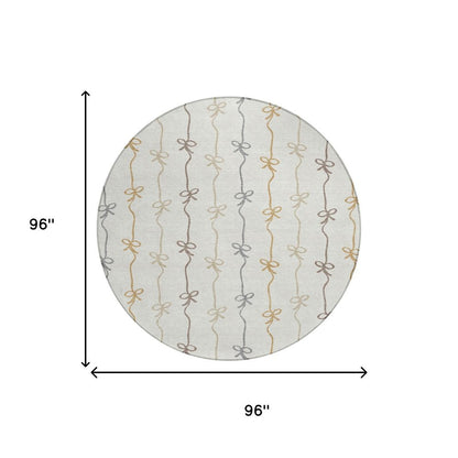 8' Ivory And Gray Round Southwestern Washable Indoor Outdoor Area Rug HomeRoots