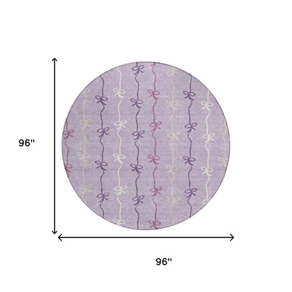 8' Lavender And Mauve Round Southwestern Washable Indoor Outdoor Area Rug
