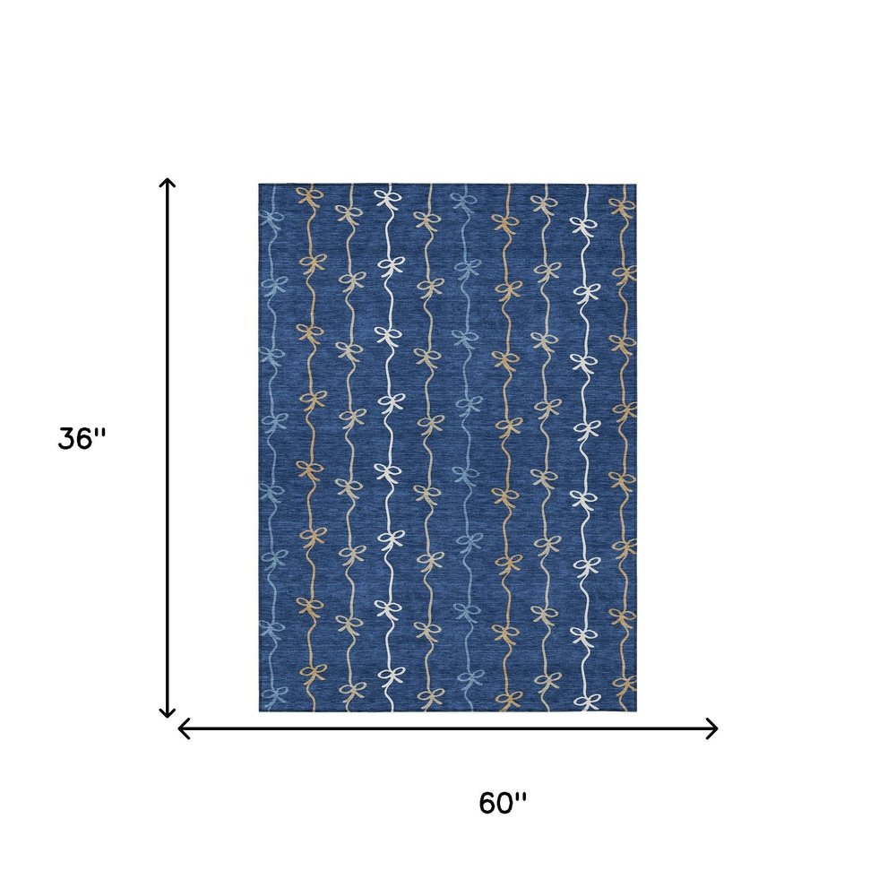 3' X 5' Navy Blue And Denim Blue Southwestern Washable Indoor Outdoor Area Rug HomeRoots