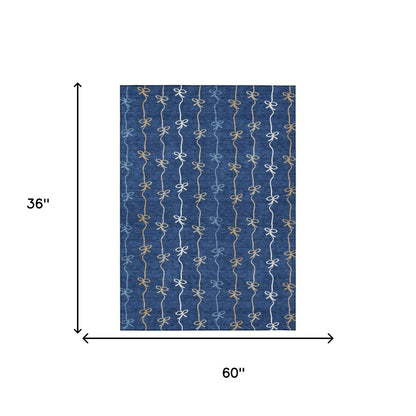 3' X 5' Navy Blue And Denim Blue Southwestern Washable Indoor Outdoor Area Rug HomeRoots