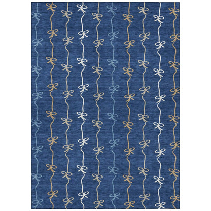 3' X 5' Navy Blue And Denim Blue Southwestern Washable Indoor Outdoor Area Rug HomeRoots