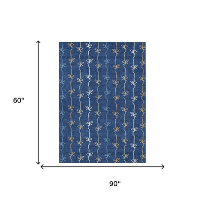 5' X 8' Navy Blue And Denim Blue Southwestern Washable Indoor Outdoor Area Rug HomeRoots