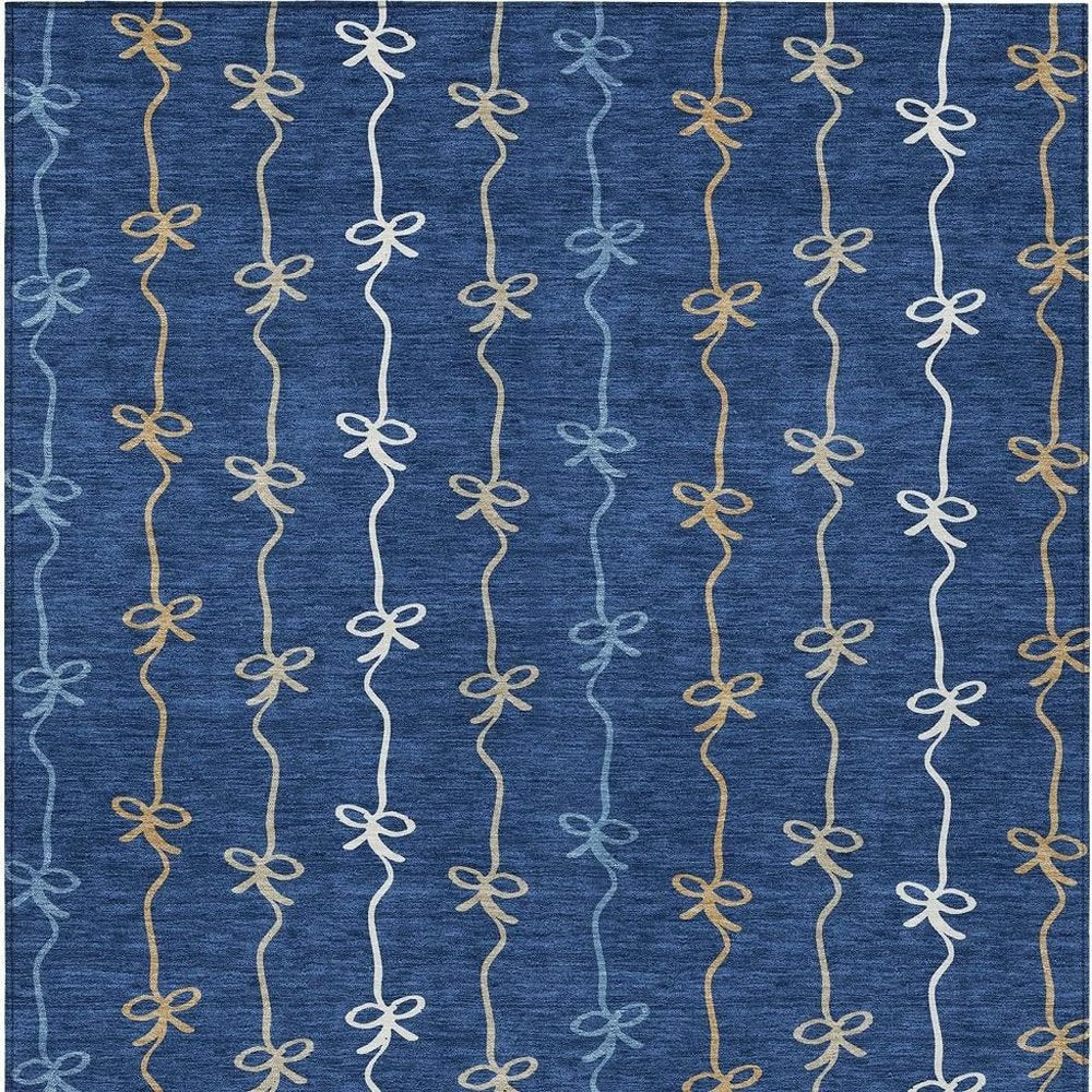 5' X 8' Navy Blue And Denim Blue Southwestern Washable Indoor Outdoor Area Rug HomeRoots