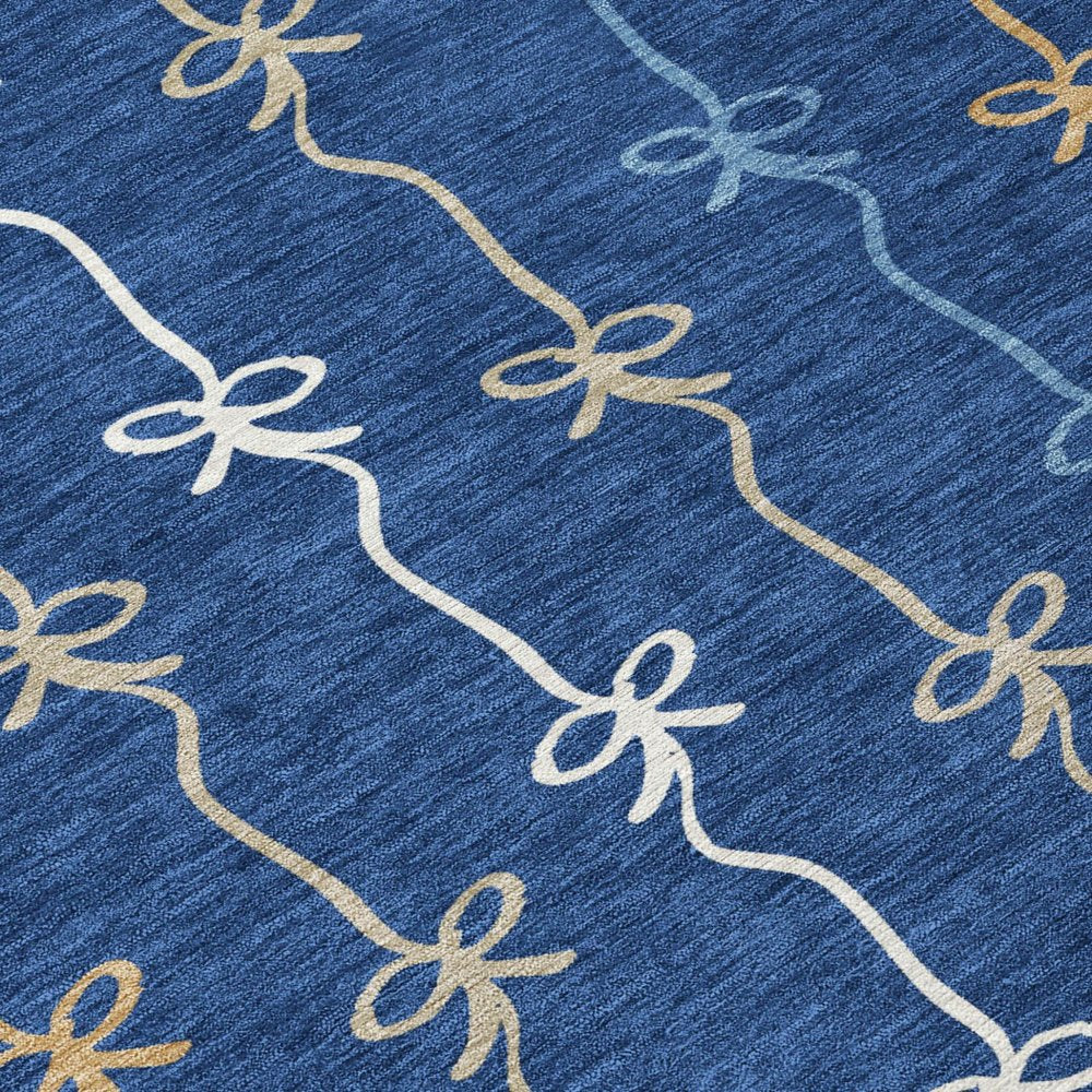 5' X 8' Navy Blue And Denim Blue Southwestern Washable Indoor Outdoor Area Rug HomeRoots