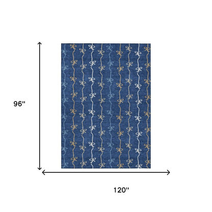 8' X 10' Navy Blue And Denim Blue Southwestern Washable Indoor Outdoor Area Rug HomeRoots