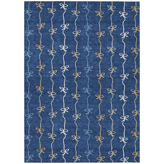 8' X 10' Navy Blue And Denim Blue Southwestern Washable Indoor Outdoor Area Rug HomeRoots