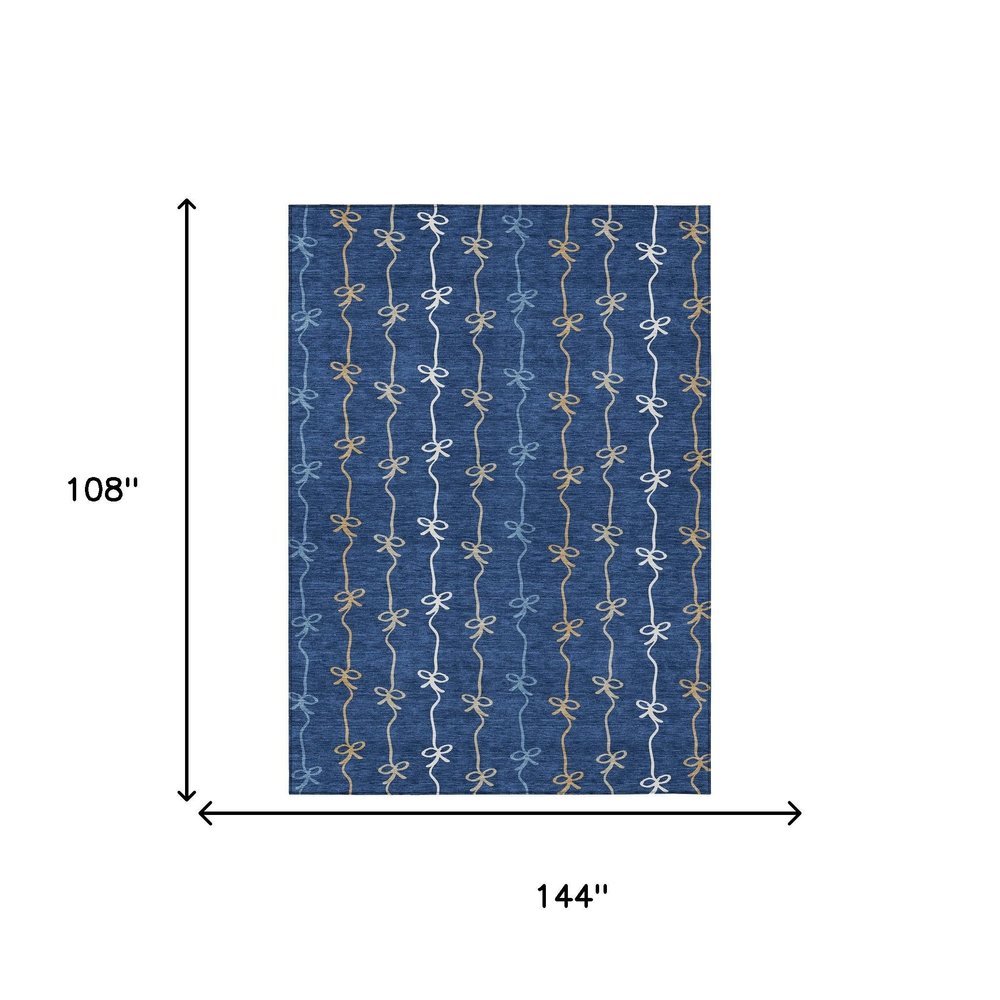 9' X 12' Navy Blue And Denim Blue Southwestern Washable Indoor Outdoor Area Rug HomeRoots