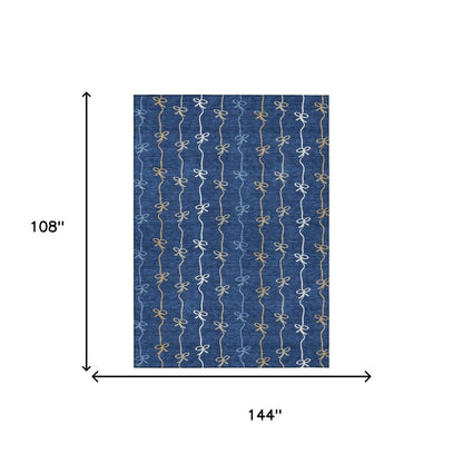 9' X 12' Navy Blue And Denim Blue Southwestern Washable Indoor Outdoor Area Rug HomeRoots