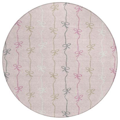 8' Pink And Gray Round Southwestern Washable Indoor Outdoor Area Rug