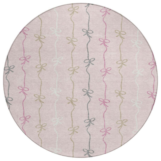 8' Pink And Gray Round Southwestern Washable Indoor Outdoor Area Rug