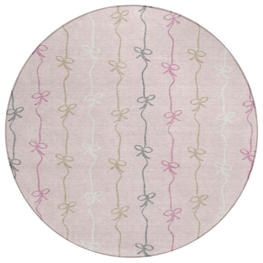 8' Pink And Gray Round Southwestern Washable Indoor Outdoor Area Rug HomeRoots