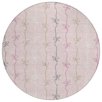8' Pink And Gray Round Southwestern Washable Indoor Outdoor Area Rug HomeRoots