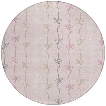 8' Pink And Gray Round Southwestern Washable Indoor Outdoor Area Rug