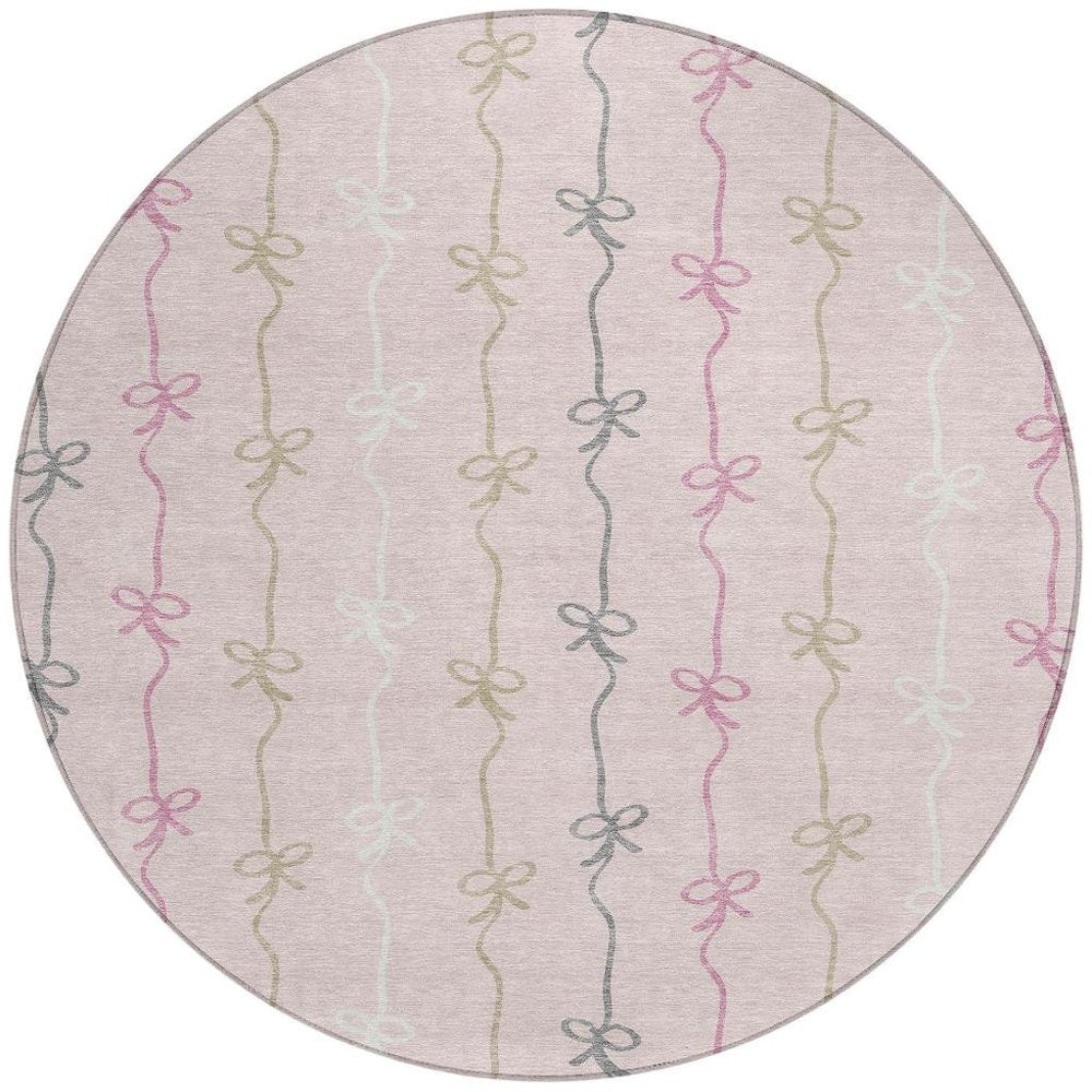 8' Pink And Gray Round Southwestern Washable Indoor Outdoor Area Rug HomeRoots