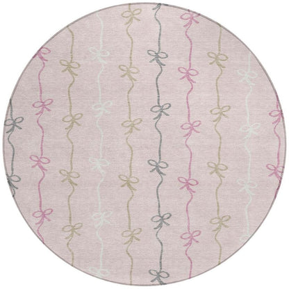 8' Pink And Gray Round Southwestern Washable Indoor Outdoor Area Rug HomeRoots