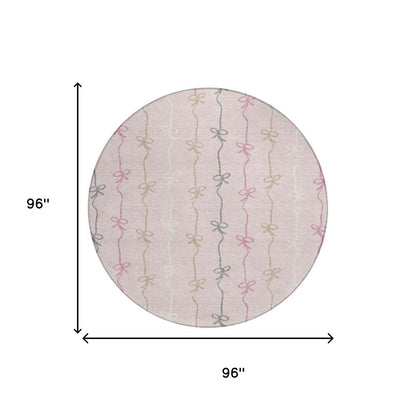 8' Pink And Gray Round Southwestern Washable Indoor Outdoor Area Rug