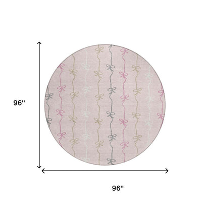8' Pink And Gray Round Southwestern Washable Indoor Outdoor Area Rug HomeRoots