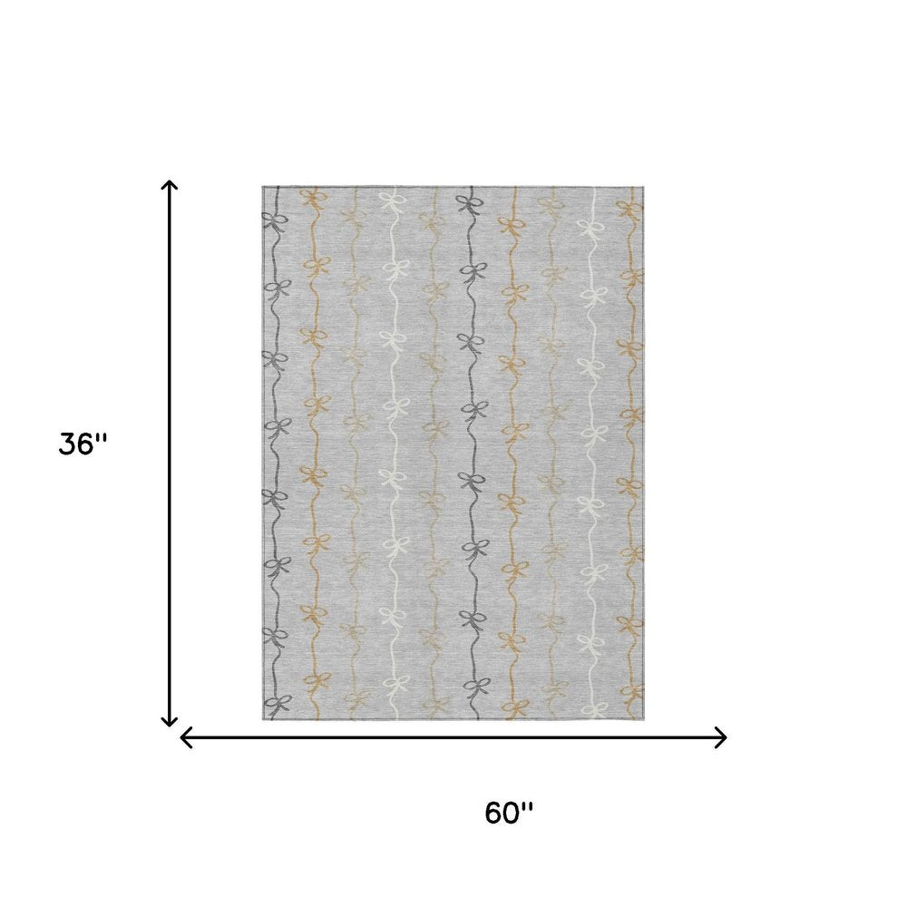 3' X 5' Silver And Gray Southwestern Washable Indoor Outdoor Area Rug HomeRoots