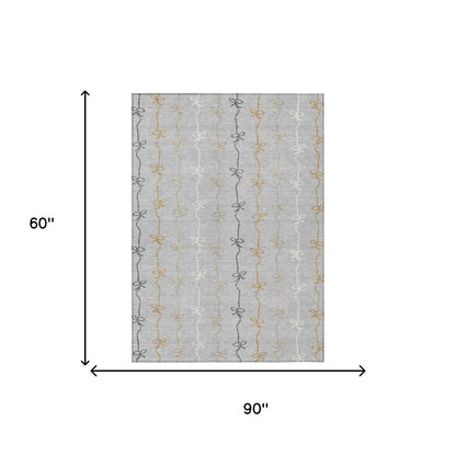5' X 8' Silver And Gray Southwestern Washable Indoor Outdoor Area Rug HomeRoots