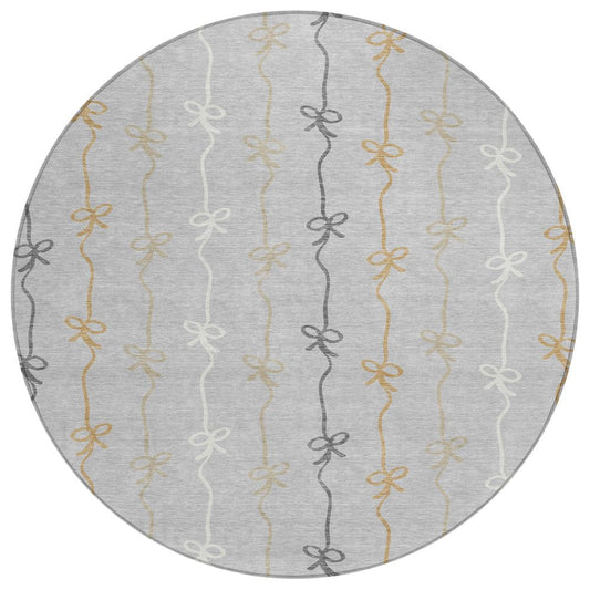 8' Silver And Gray Round Southwestern Washable Indoor Outdoor Area Rug HomeRoots
