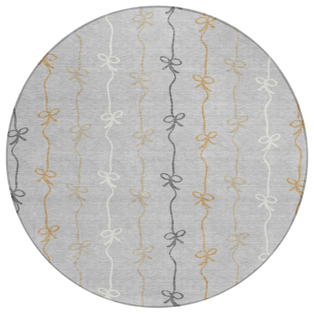 8' Silver And Gray Round Southwestern Washable Indoor Outdoor Area Rug HomeRoots