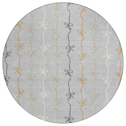 8' Silver And Gray Round Southwestern Washable Indoor Outdoor Area Rug HomeRoots