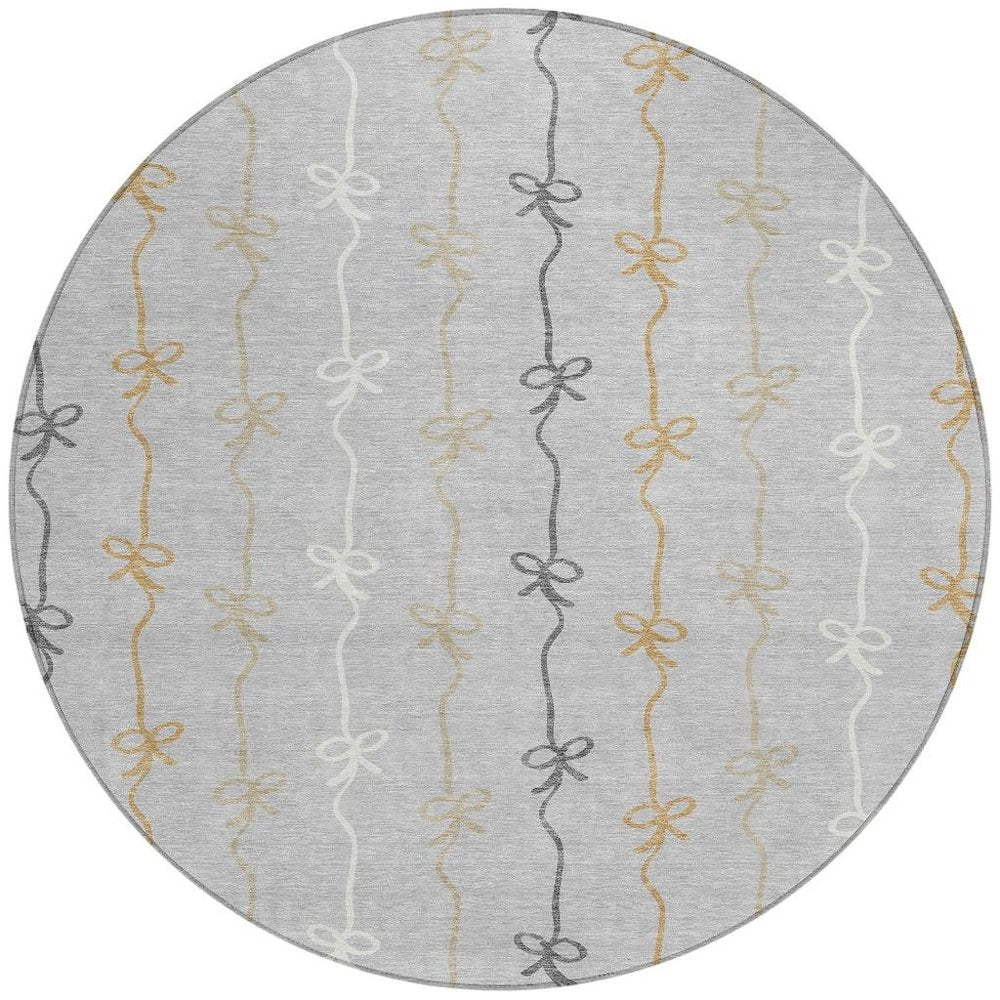 8' Silver And Gray Round Southwestern Washable Indoor Outdoor Area Rug HomeRoots