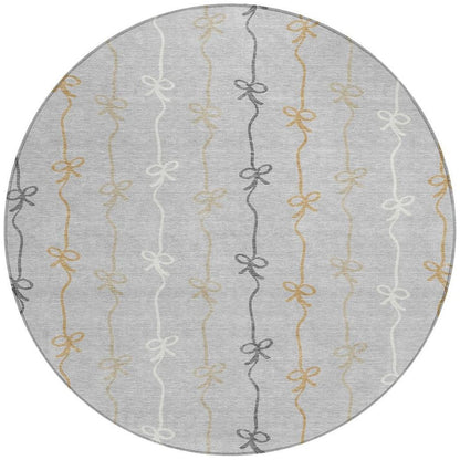 8' Silver And Gray Round Southwestern Washable Indoor Outdoor Area Rug HomeRoots