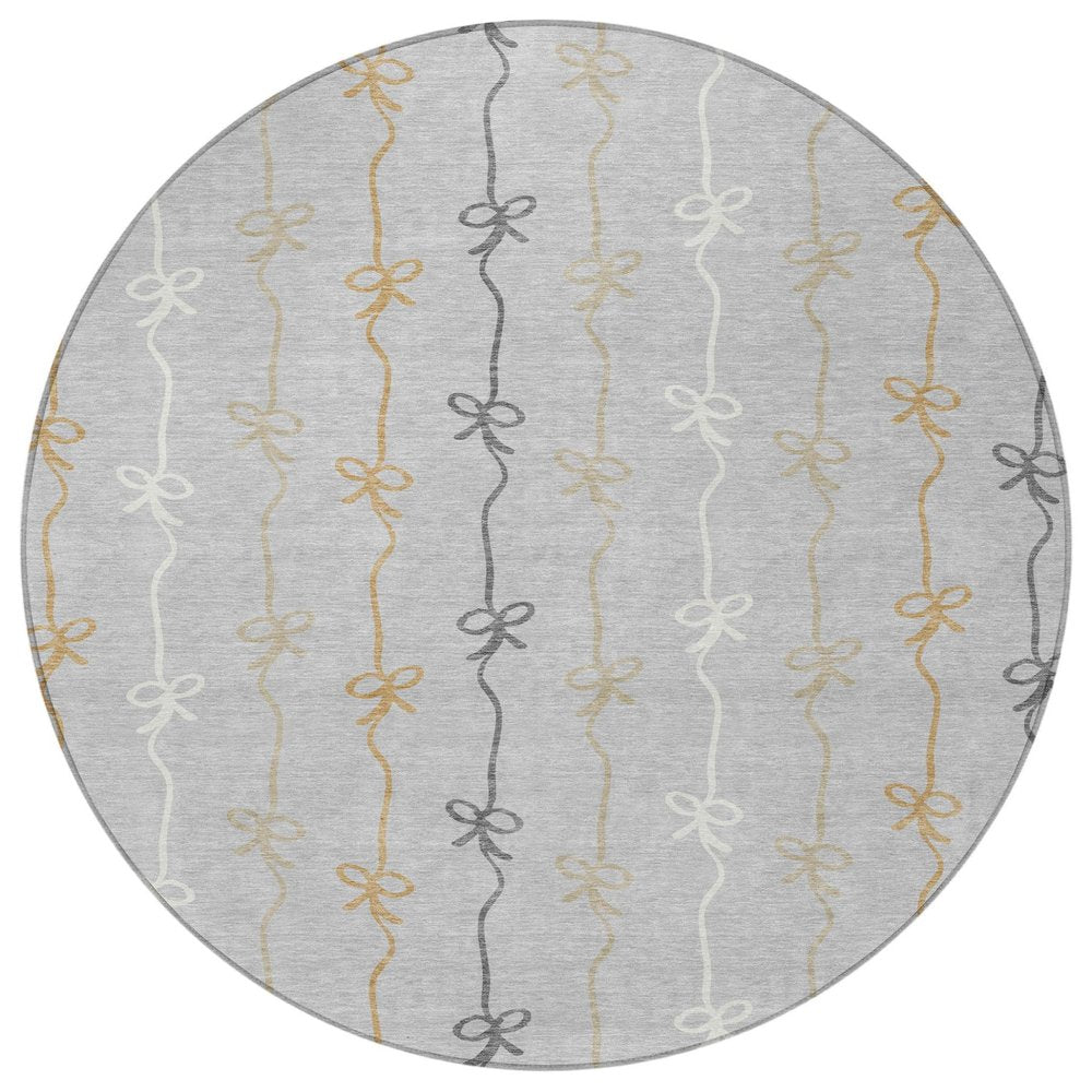 8' Silver And Gray Round Southwestern Washable Indoor Outdoor Area Rug HomeRoots