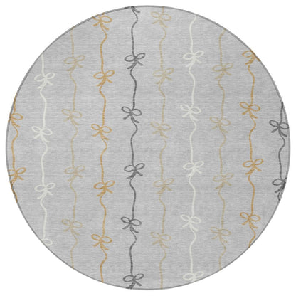 8' Silver And Gray Round Southwestern Washable Indoor Outdoor Area Rug HomeRoots