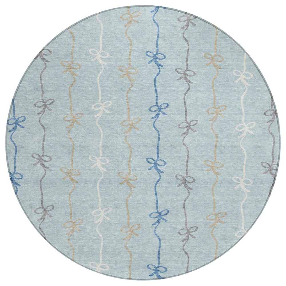 8' Sky Blue And Denim Blue Round Southwestern Washable Indoor Outdoor Area Rug HomeRoots