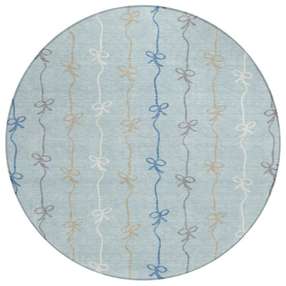 8' Sky Blue And Denim Blue Round Southwestern Washable Indoor Outdoor Area Rug HomeRoots