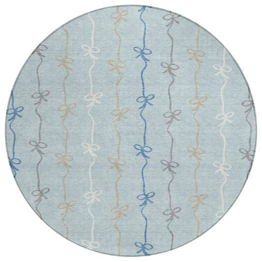 8' Sky Blue And Denim Blue Round Southwestern Washable Indoor Outdoor Area Rug HomeRoots