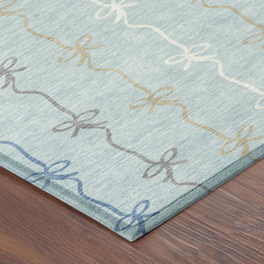 8' Sky Blue And Denim Blue Round Southwestern Washable Indoor Outdoor Area Rug HomeRoots